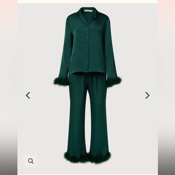 Rachel Parcell emerald green pajamas with 100% ostrich feather trim - Picture 1 of 2